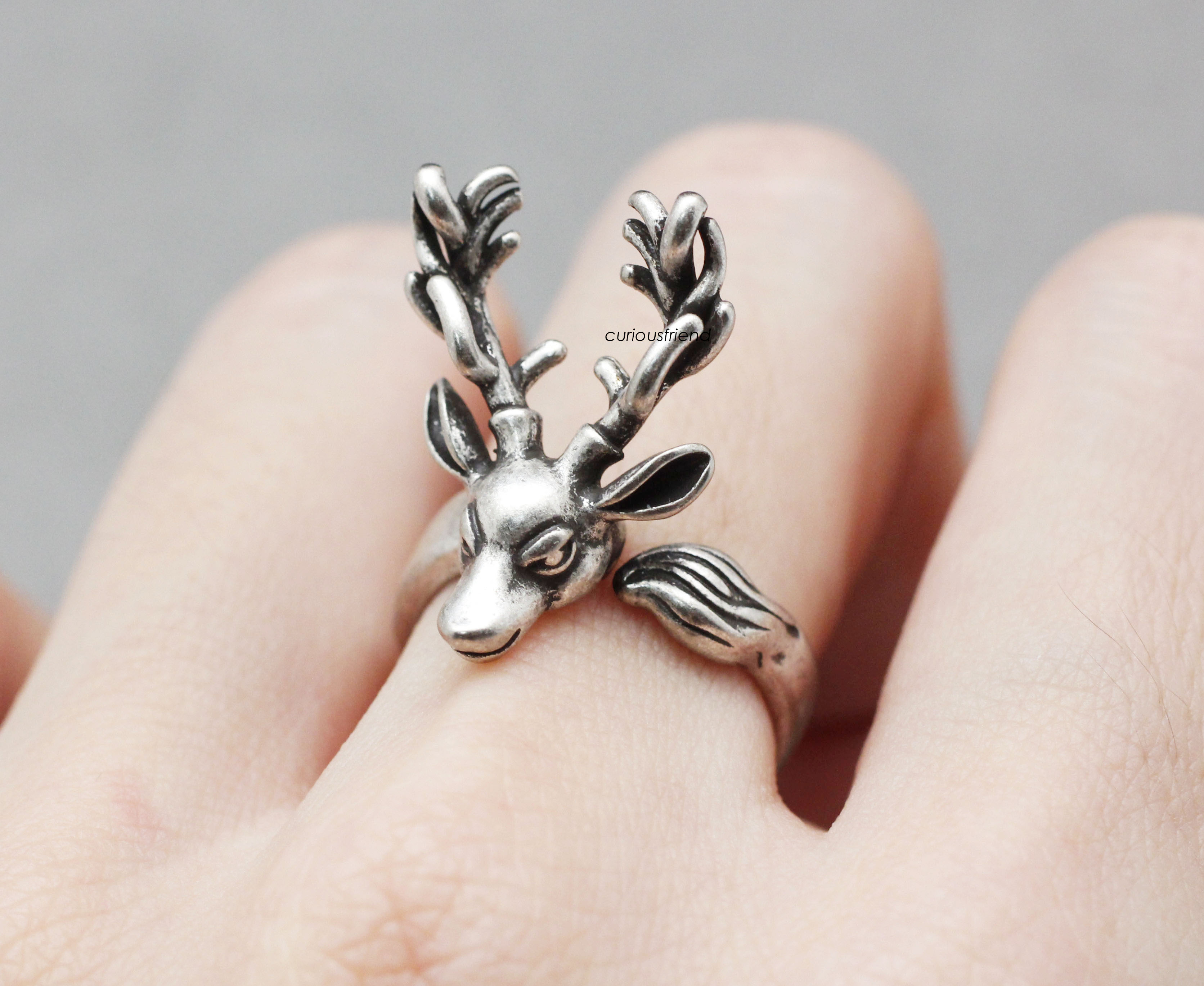 Adjustable Retro Deer Ring,antler Ring,Animal Ring, Antique Tone